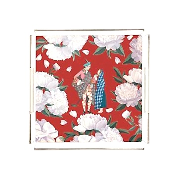 Red - White Rose Pleksi Tepsi PT2105 - 40cm*40cm